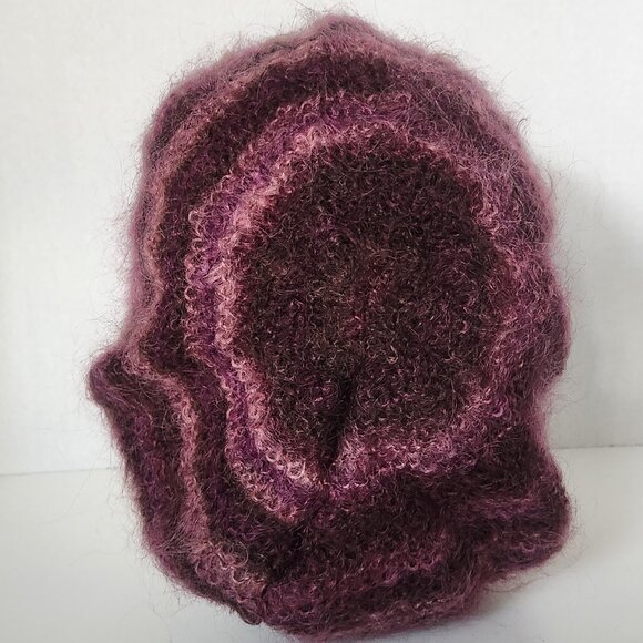 Hand Knit Burgundy Mohair Hat - Picture 1 of 2